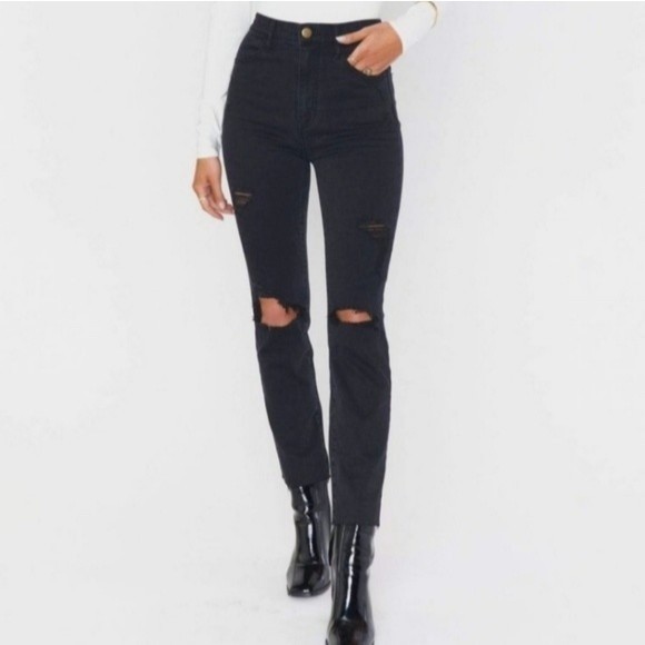 Show Me Your MuMu Denim - Show Me Your Mumu black destructed soho vintage high rise zip up crop skinnies